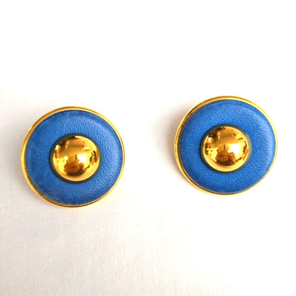 HERMES Leather Gold Tone Clip-on Earrings Excellent - Picture 8 of 9